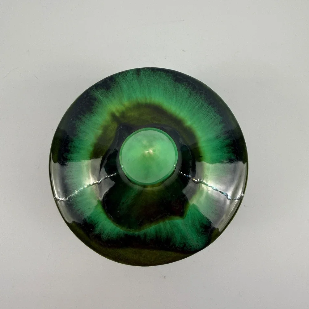 DeForest of California Green Drip Glaze Covered Pedestal Candy Dish w Lid